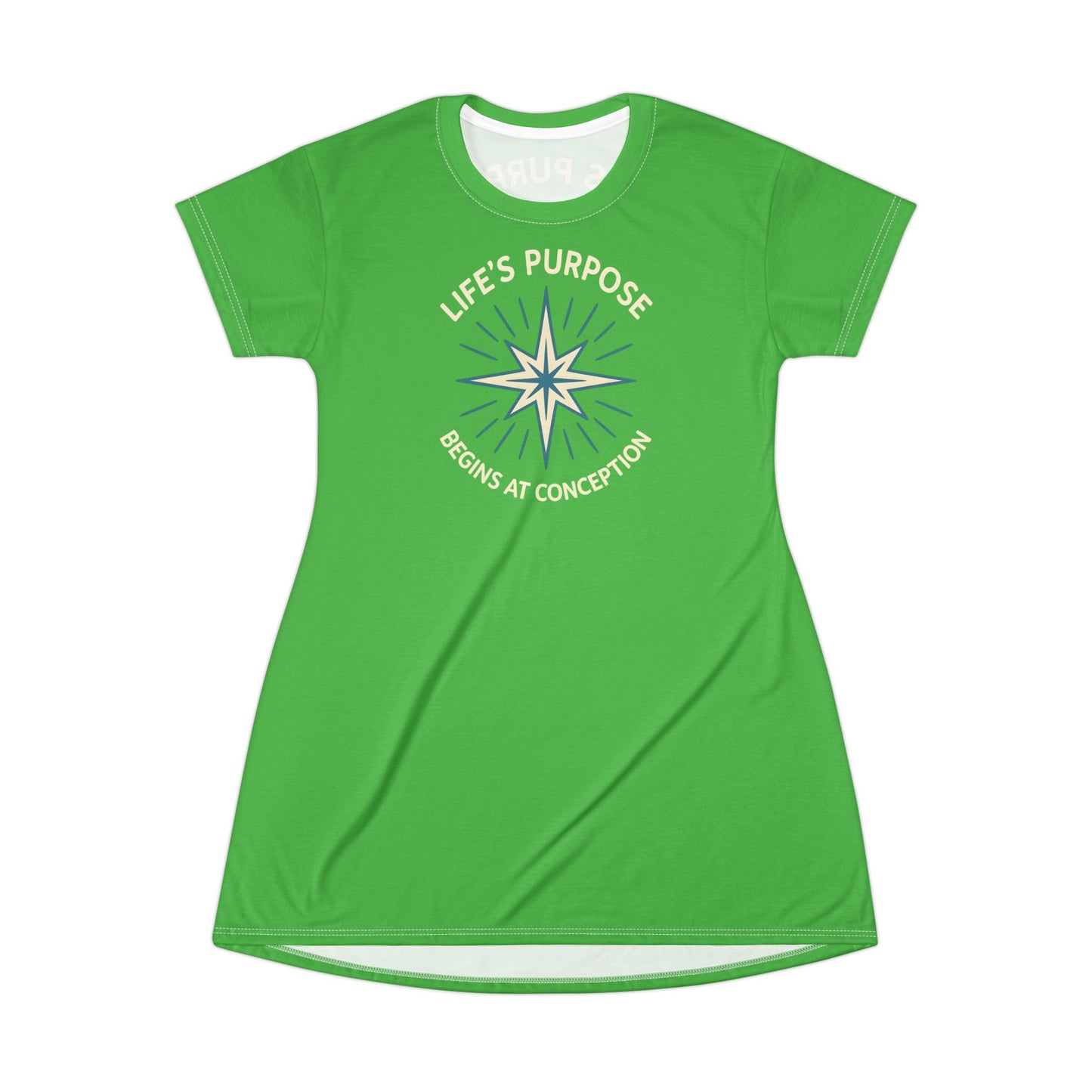 "Life's Purpose Begins at Conception #01", T-Shirt Dress (Lime Green)