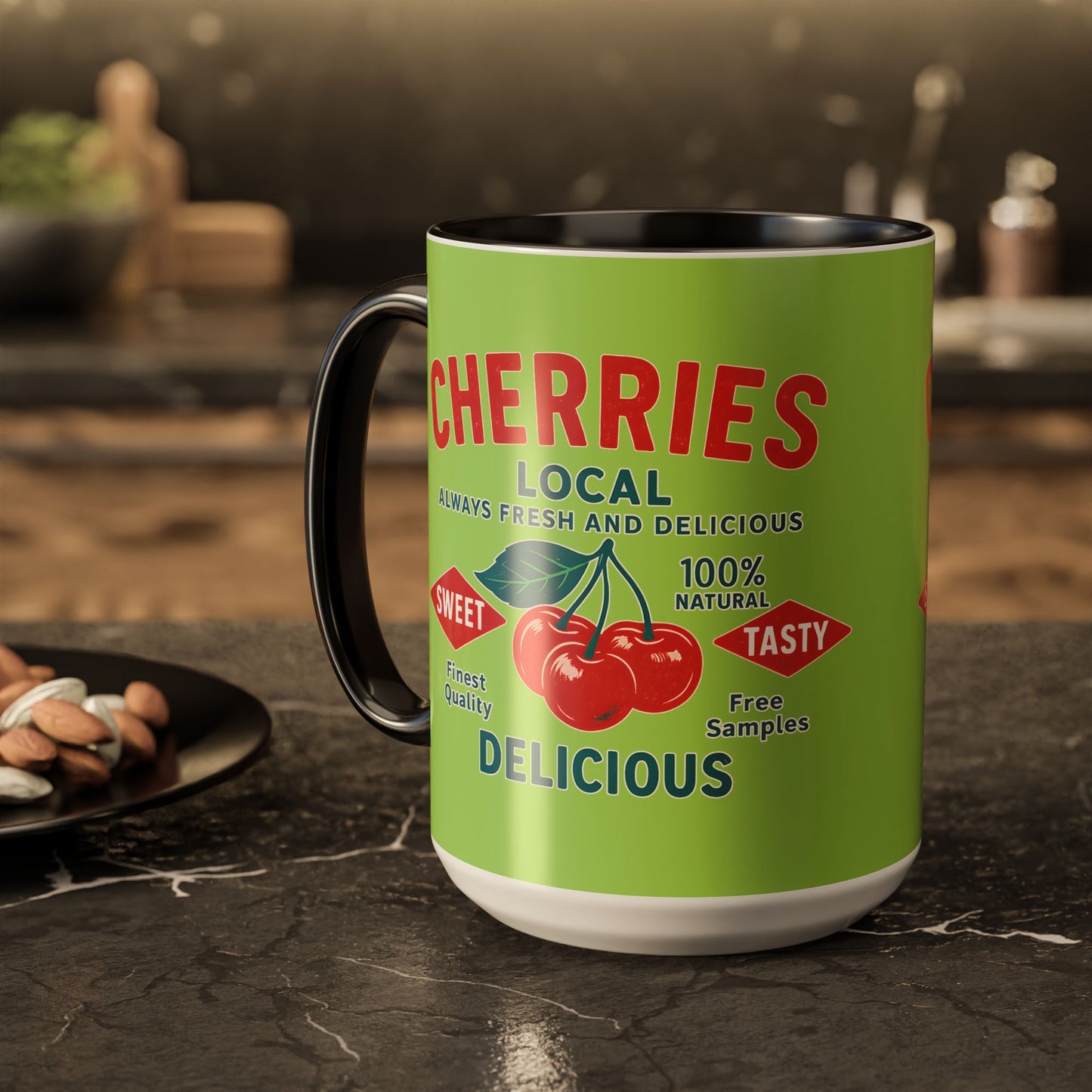 "Delicious Cherries", Colorful Mugs (11oz, 15oz) (Orchard Lime)