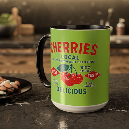 "Delicious Cherries", Colorful Mugs (11oz, 15oz) (Orchard Lime)