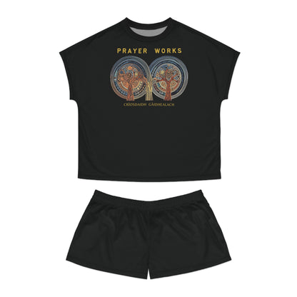 "Prayer Works - Criosdaidh Gàidhealach", Women's Short Pajama Set (White or Black Collar)