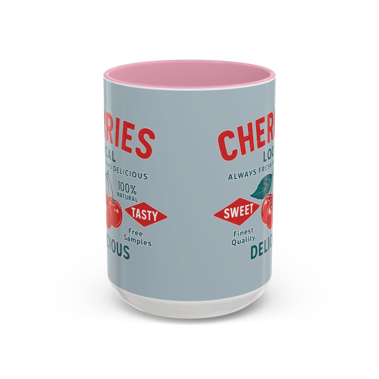 "Delicious Cherries", Colorful Mugs (11oz, 15oz) (Washed Silver-Blue)