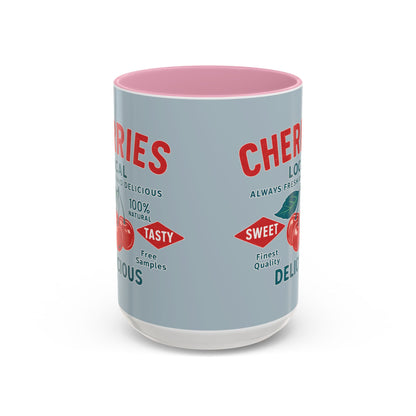 "Delicious Cherries", Colorful Mugs (11oz, 15oz) (Washed Silver-Blue)
