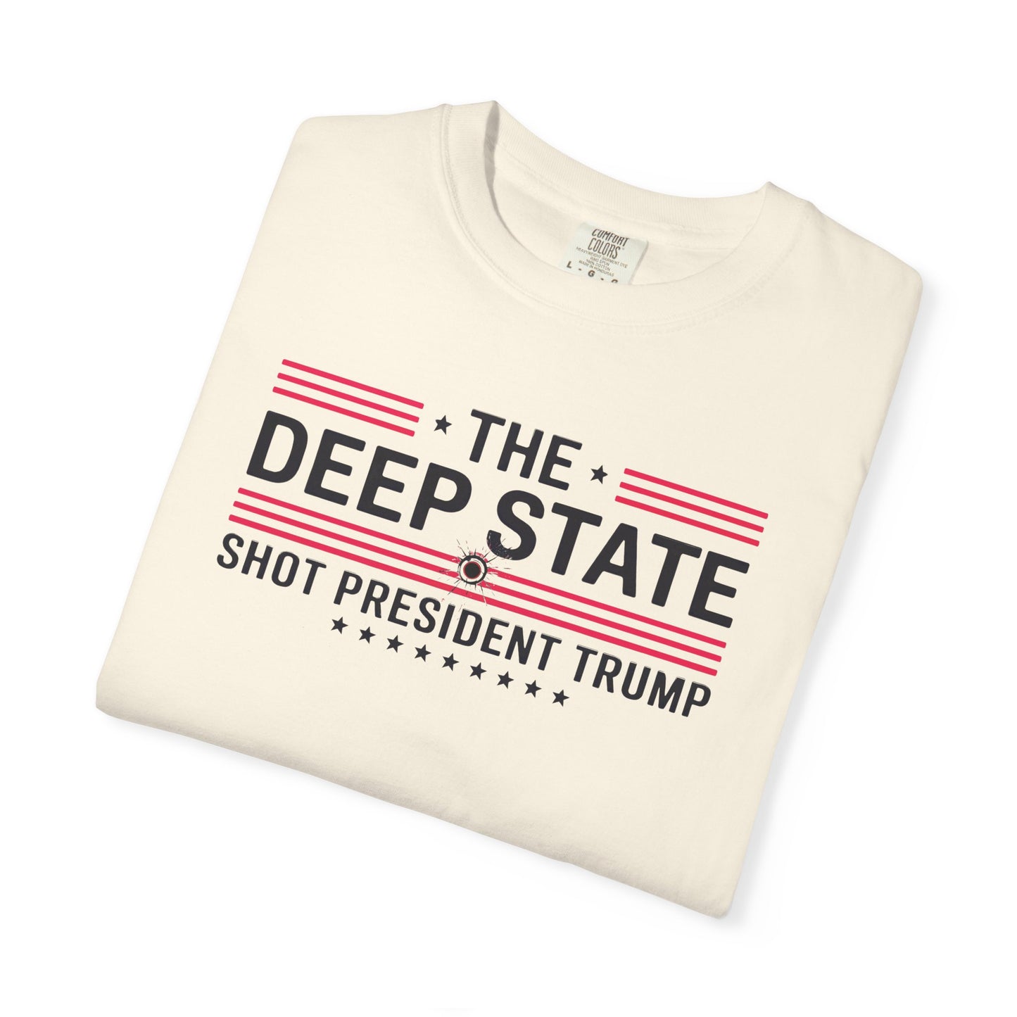 "The Deep State Shot President Trump" #02, Unisex White T-shirt