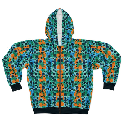"Midnight Coral", Unisex Wearable Art Zip Hoodie