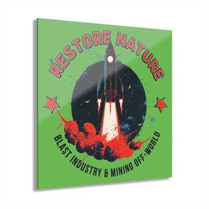 "Restore Nature", Acrylic Wall Prints (French Cleat Hanging) (Neon Green)