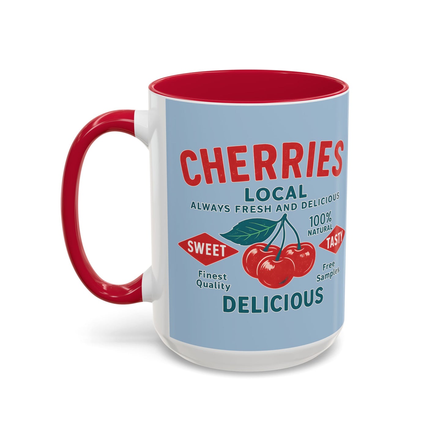 "Delicious Cherries", Colorful Mugs (11oz, 15oz) (Retro Sky)