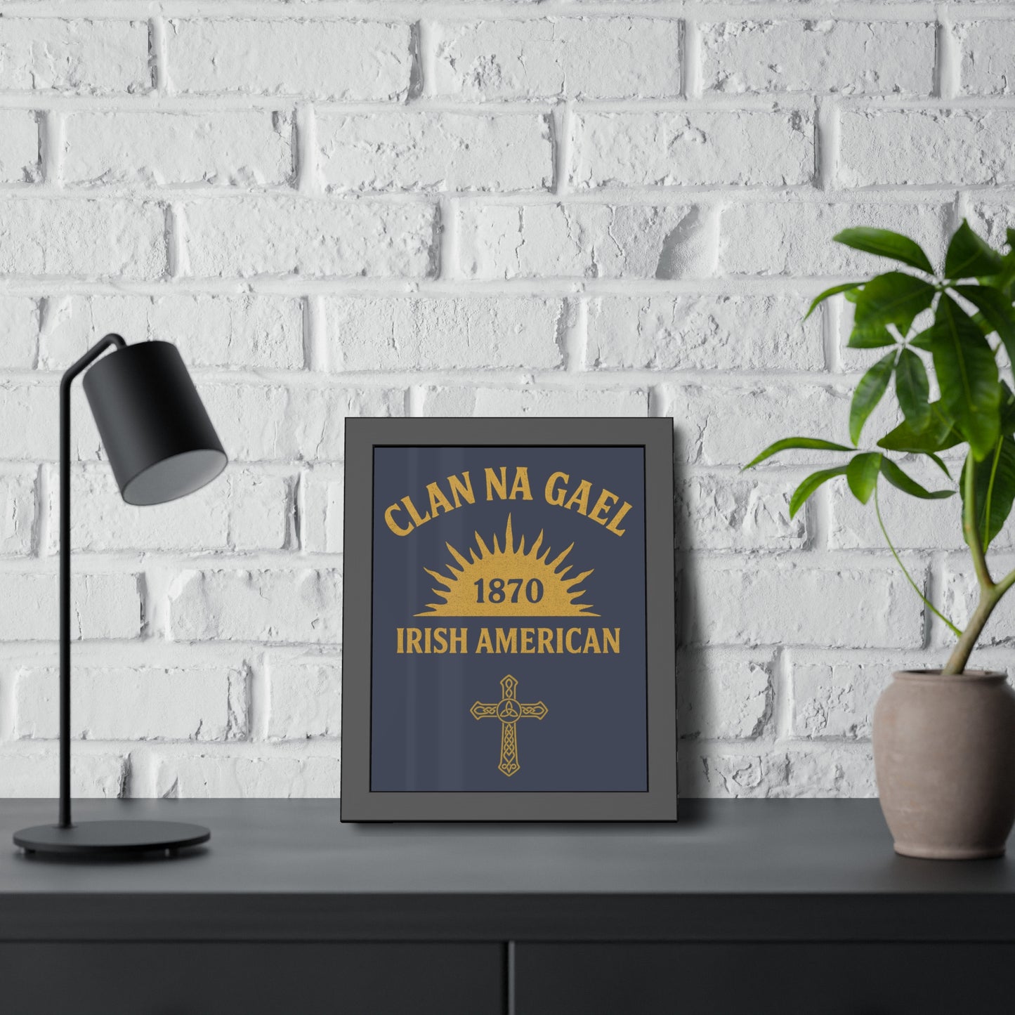 "Clan na Gael - Irish American", Framed Paper Poster (Blue Burka Grey)