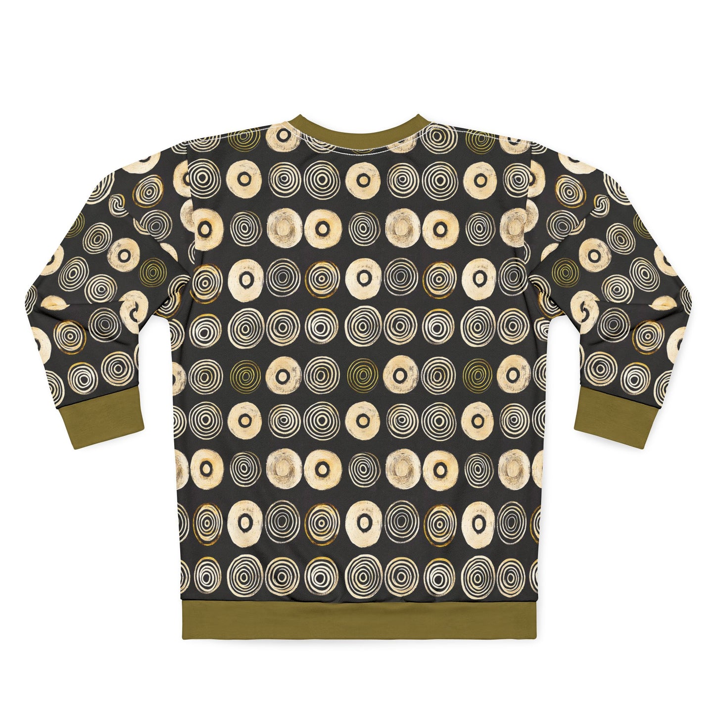 "Punk Polka", Wearable Pattern Art Unisex Sweatshirt (Soft Fig Green Cuffs)