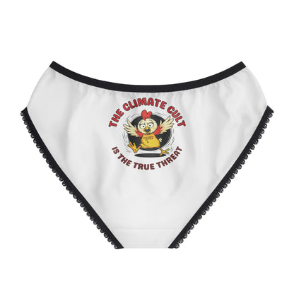 "The Climate Cult" (Chicken Little), Women's Briefs (Linen White)