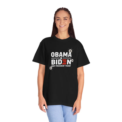 "Obama & Biden Shot President Trump", Unisex Black T-shirt