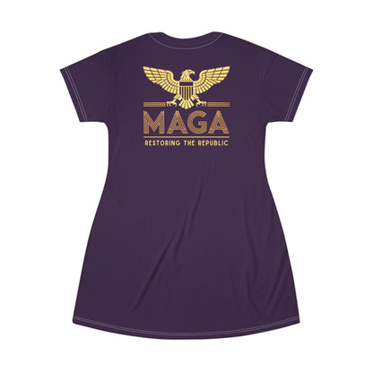 "MAGA - Restoring the Republic", T-Shirt Dress (Imperial Purple)