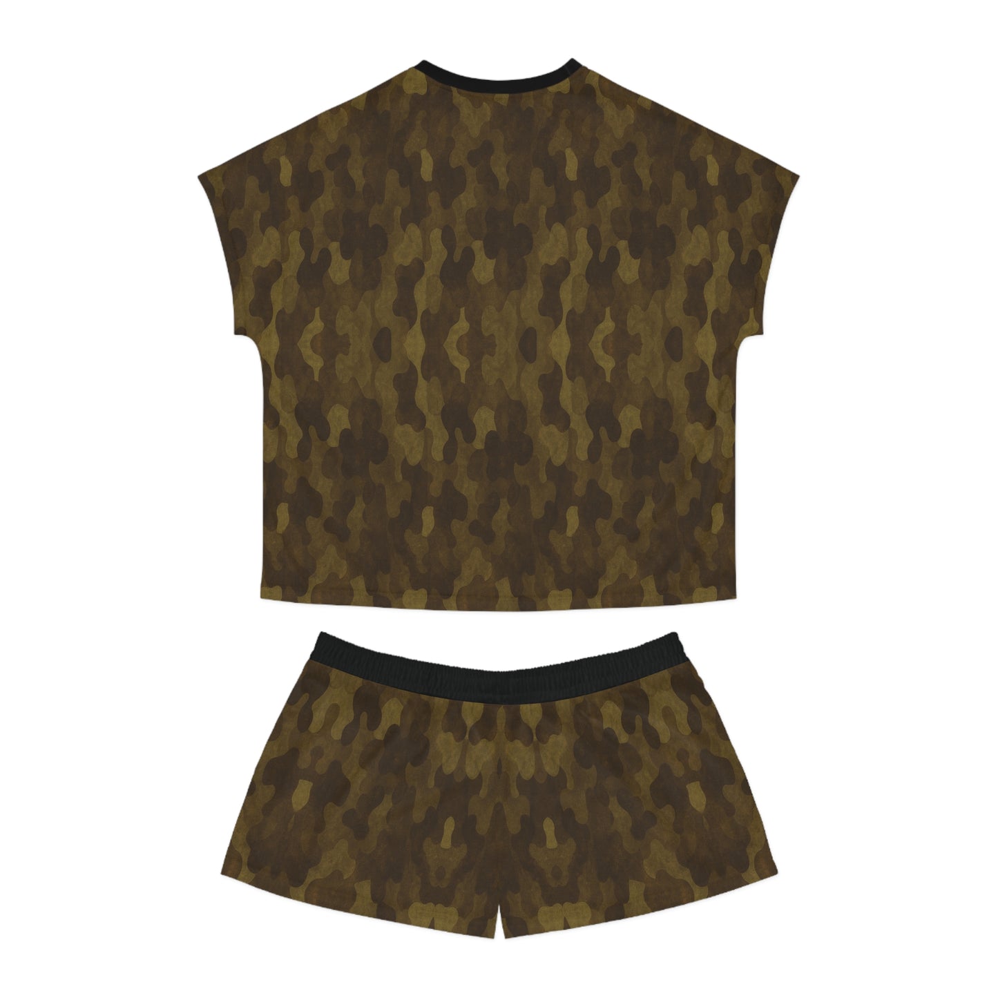 "Swamp Recon Camouflage", Women's Short Pajama Set (Black Collar & Waist)
