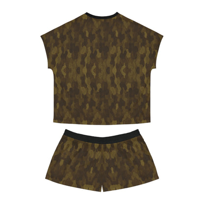 "Swamp Recon Camouflage", Women's Short Pajama Set (Black Collar & Waist)