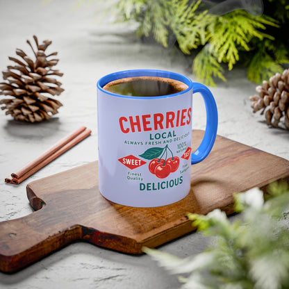 "Delicious Cherries", Colorful Mugs (11oz, 15oz) (Retro Periwinkle)