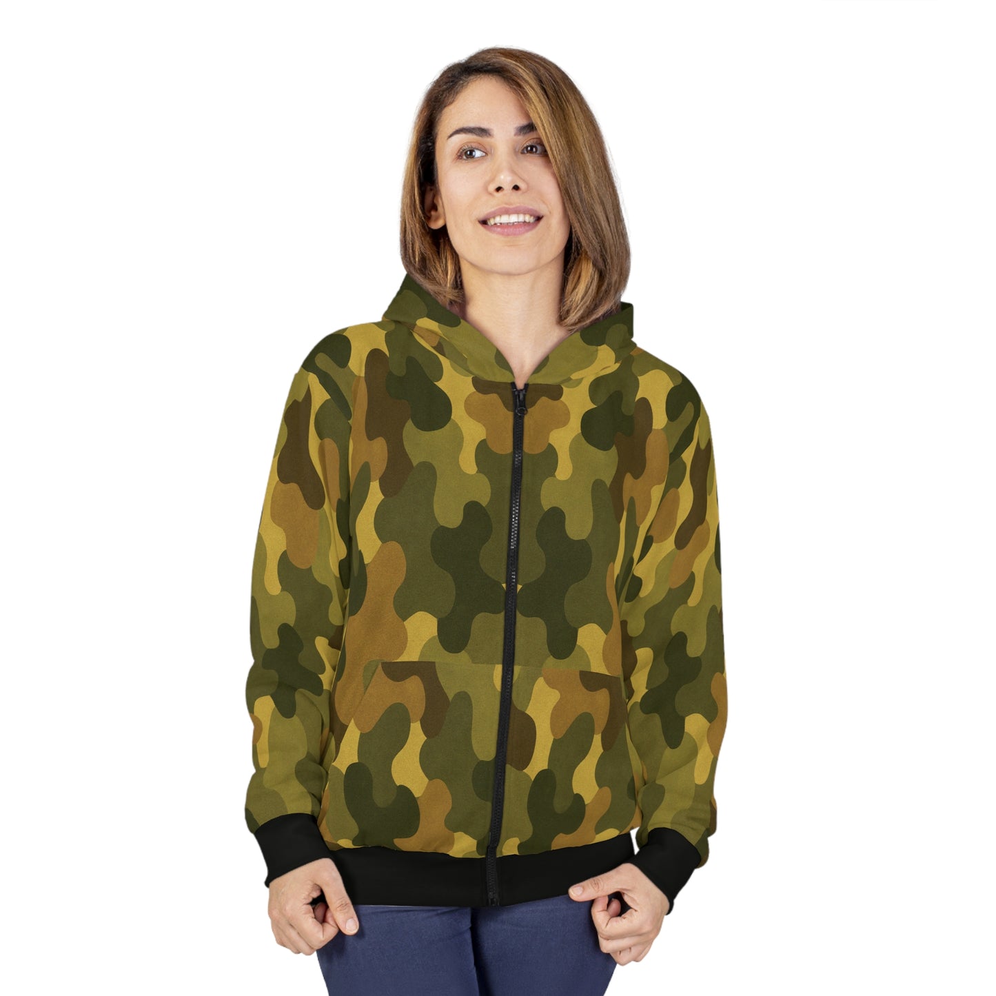 "SASR inspired Day-Ops Camouflage" Style 01, Unisex Wearable Art Zip Hoodie (SASR Black Coffs & Waist)