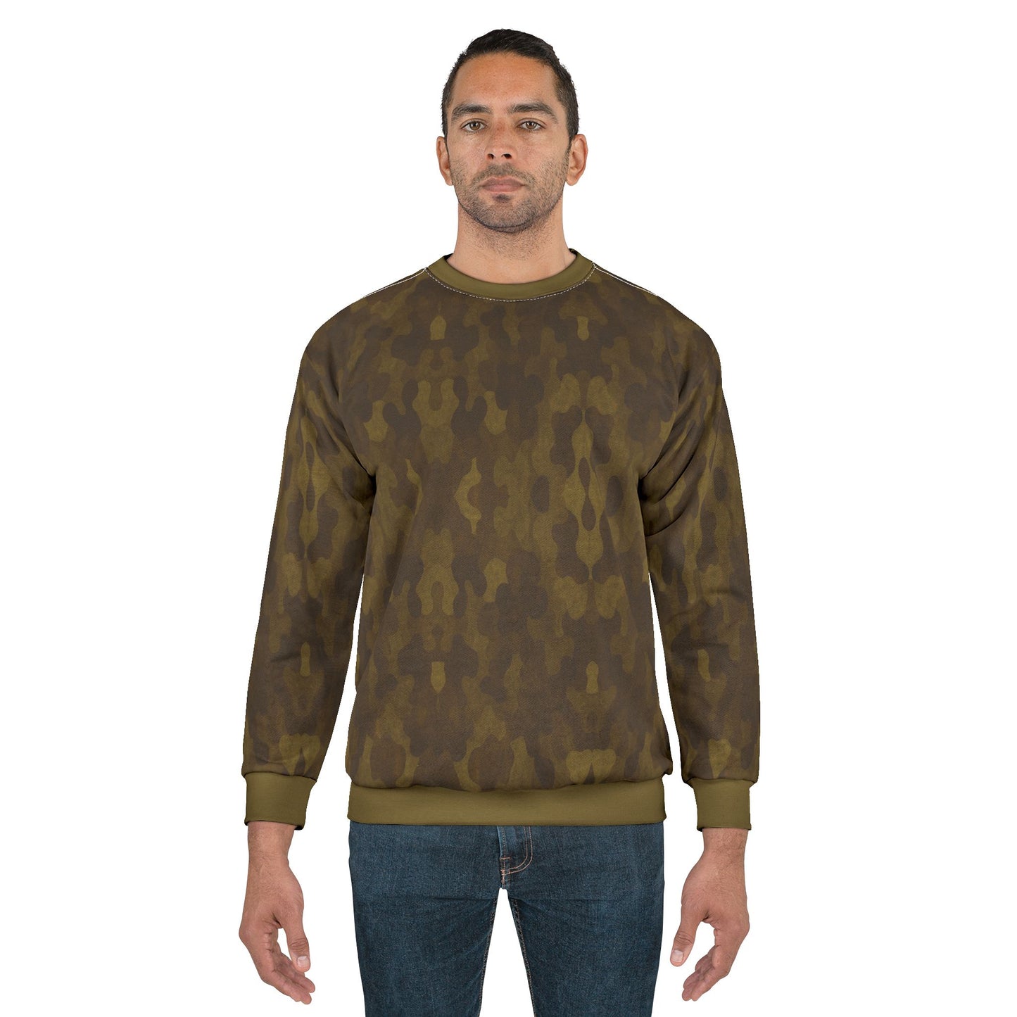 "Swamp Recon Camouflage", Unisex Sweatshirt (Bogbrush Olive Cuffs and Collar)