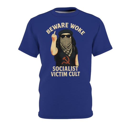 "Beware Woke - Voltaire", Wearable Art Unisex T-shirt (Twilight Blue)