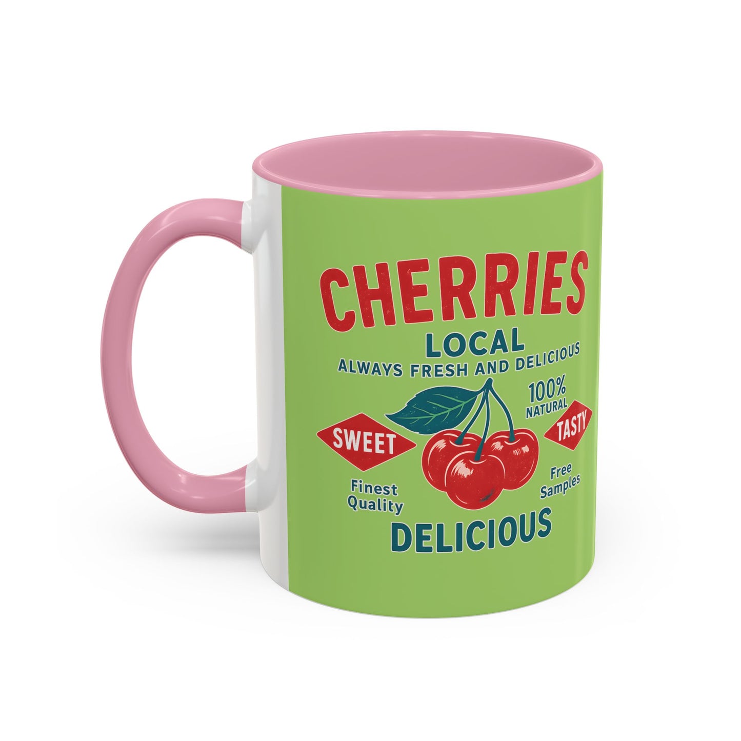 "Delicious Cherries", Colorful Mugs (11oz, 15oz) (Orchard Lime)