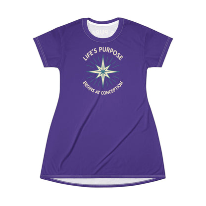 "Life's Purpose Begins at Conception #01", T-Shirt Dress (Night Music)