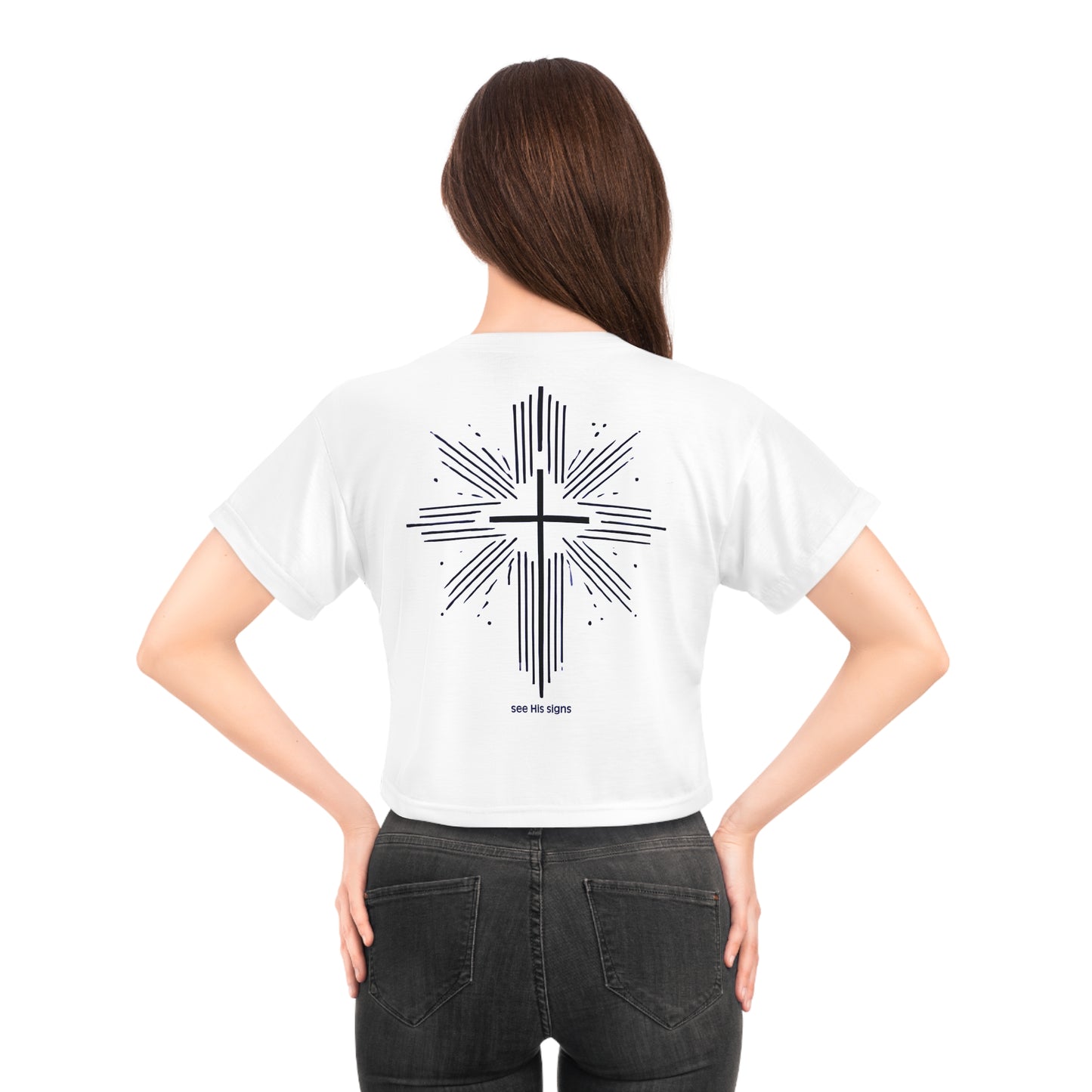 "see His signs", White Crop Tee