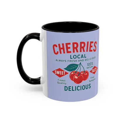 "Delicious Cherries", Colorful Mugs (11oz, 15oz) (Retro Periwinkle)