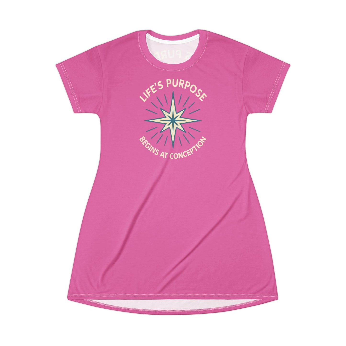 "Life's Purpose Begins at Conception #01", T-Shirt Dress (Rosy Pink)