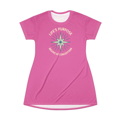 "Life's Purpose Begins at Conception #01", T-Shirt Dress (Rosy Pink)