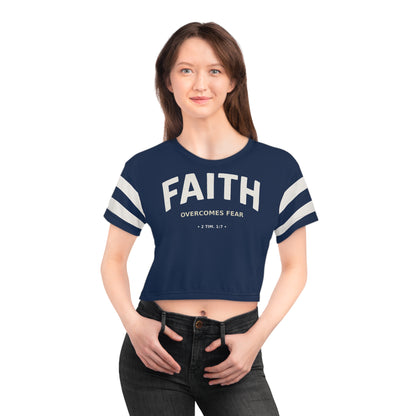 "Faith Overcomes Fear", Crop Tee (Cambridge Blue)