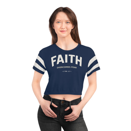 "Faith Overcomes Fear", Crop Tee (Cambridge Blue)