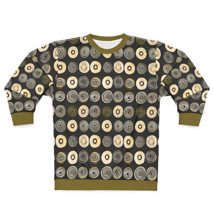 "Punk Polka", Wearable Pattern Art Unisex Sweatshirt (Soft Fig Green Cuffs)