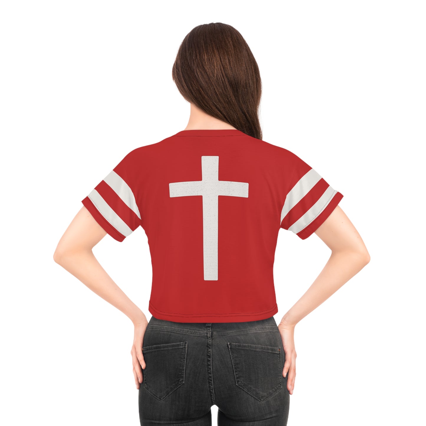 "Faith Overcomes Fear", Crop Tee (Light Cherry Red)