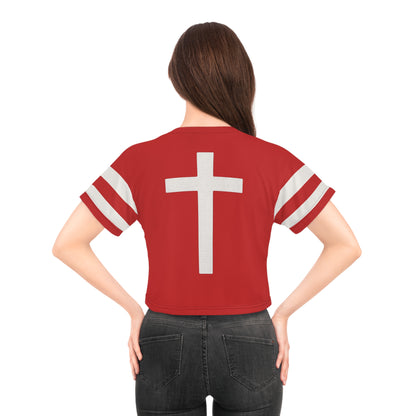 "Faith Overcomes Fear", Crop Tee (Light Cherry Red)