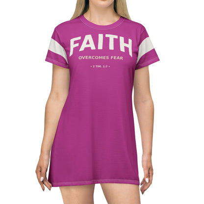 "Faith Overcomes Fear", T-Shirt Dress (Prairie Foxglove Pink)