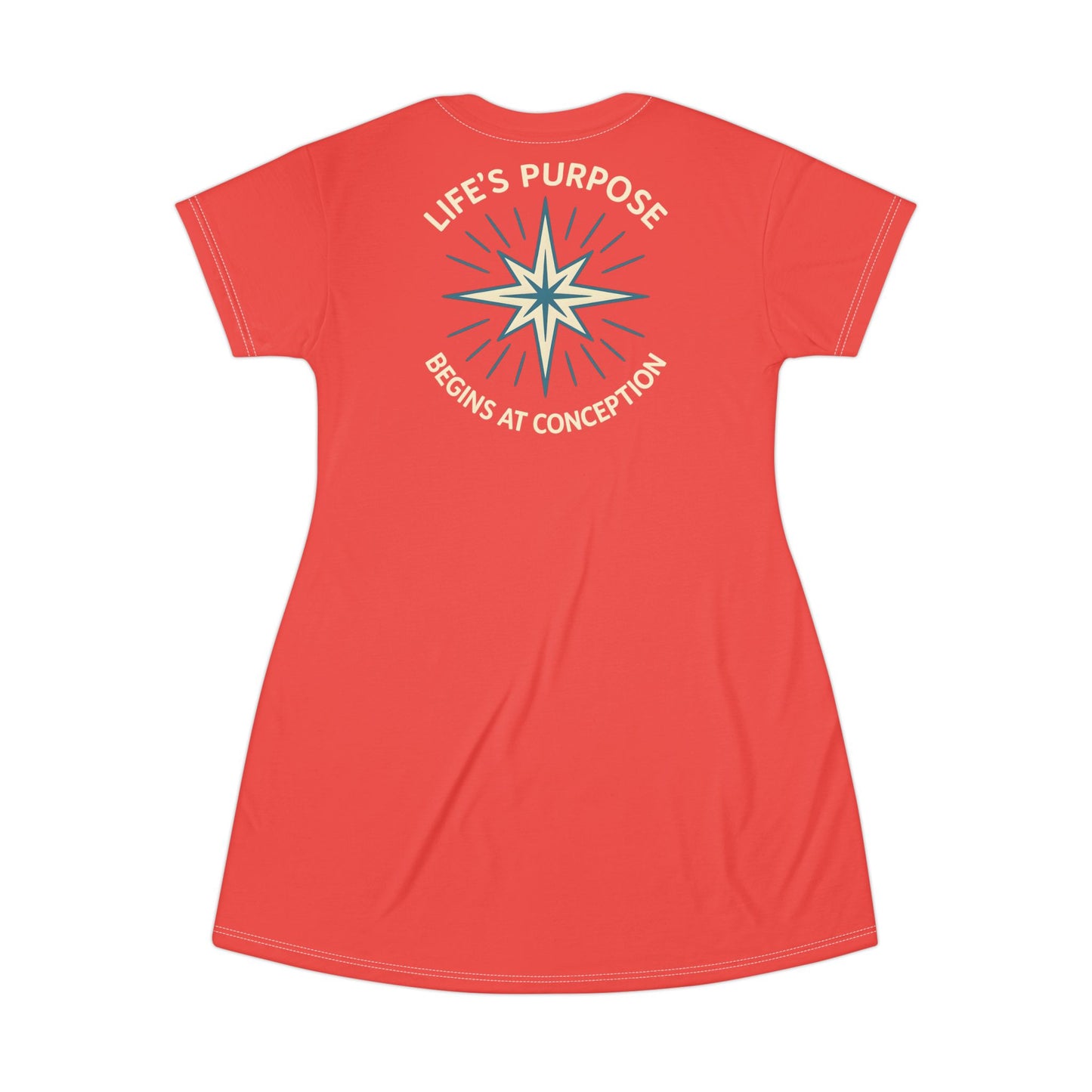 "Life's Purpose Begins at Conception #01", T-Shirt Dress (Retro Fade Red)