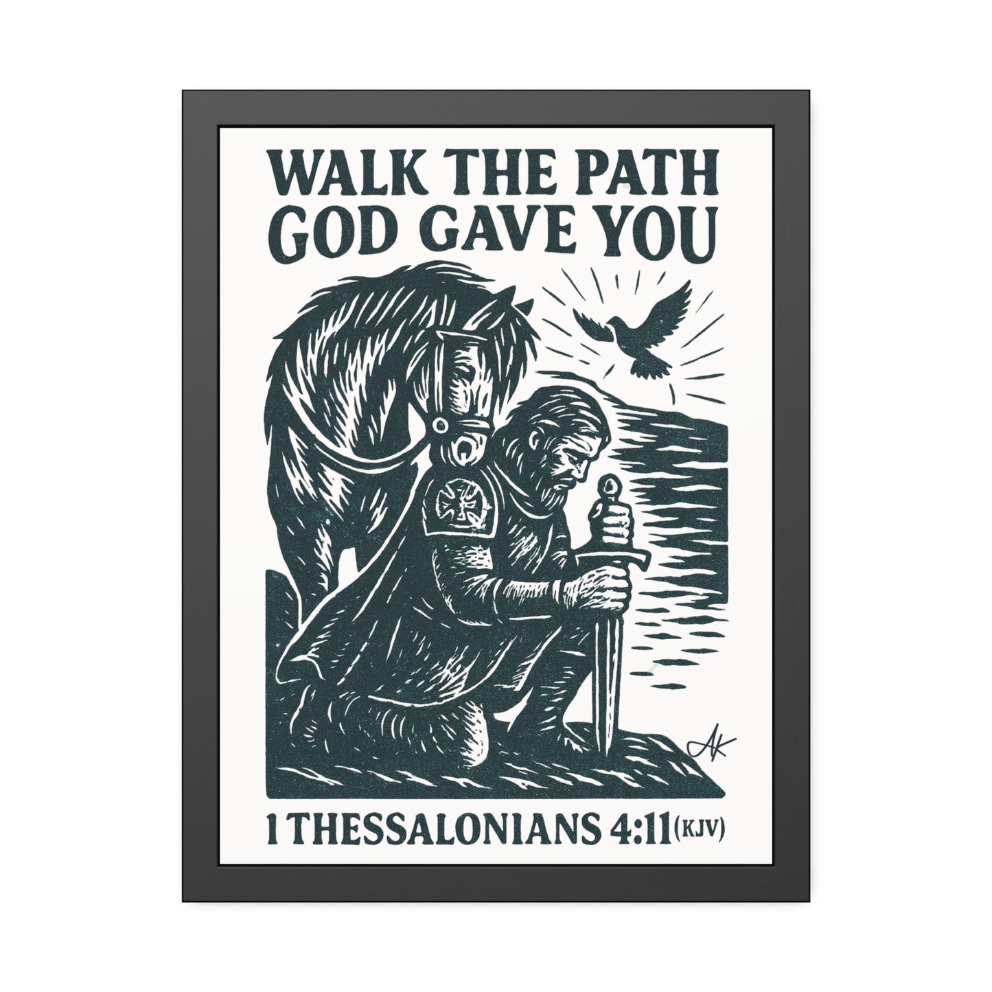 "1 Thessalonians 4:11 (KJV)", Framed Paper Poster (Porcelain White)