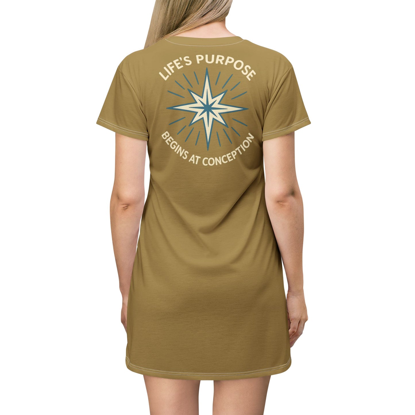 "Life's Purpose Begins at Conception #01", T-Shirt Dress (Olvene Shade)