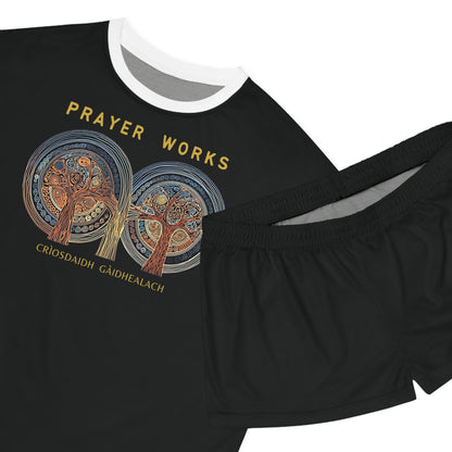 "Prayer Works - Criosdaidh Gàidhealach", Women's Short Pajama Set (White or Black Collar)