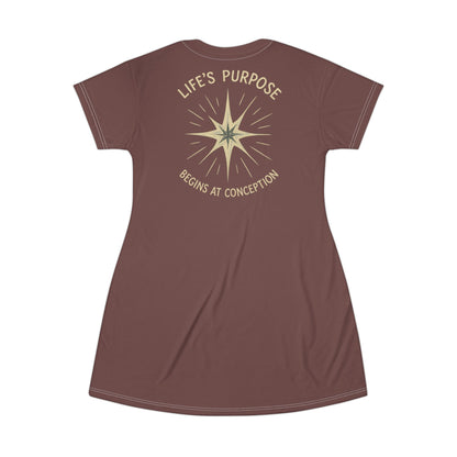 "Life's Purpose Begins at Conception #02", T-Shirt Dress (False Morel)