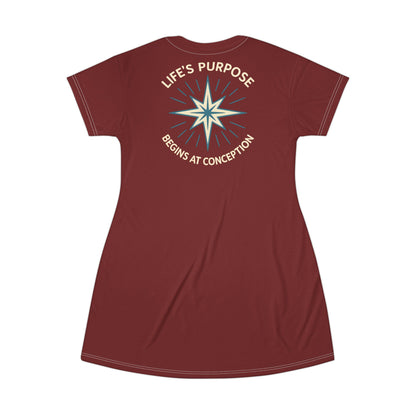 "Life's Purpose Begins at Conception #01", T-Shirt Dress (Spartan Red)