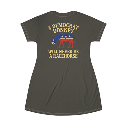 "A Democrat Donkey", T-Shirt Dress (Zambeze Plains Grey)