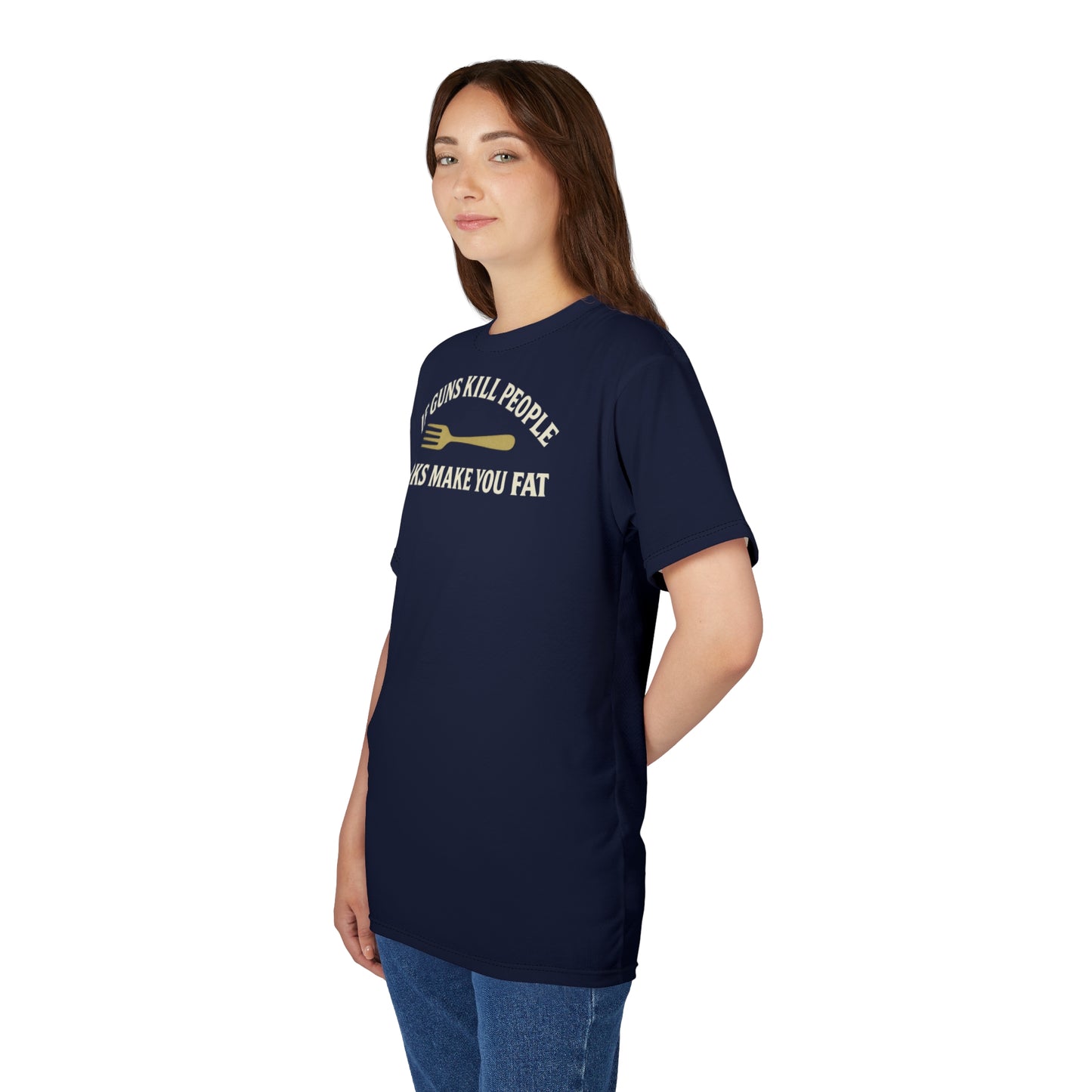 ''Forks Make You Fat", Unisex T-shirt (Squid Ink Blue)