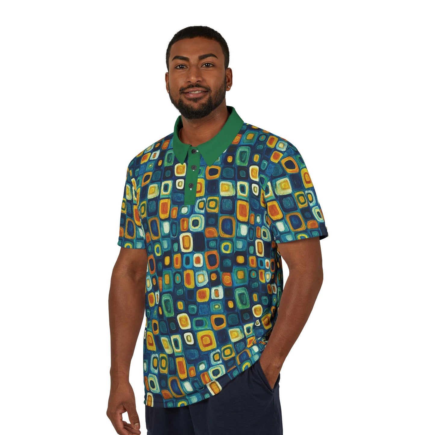 "Soul Mosaic", Unisex Polo Shirt (Dark Green Collar)