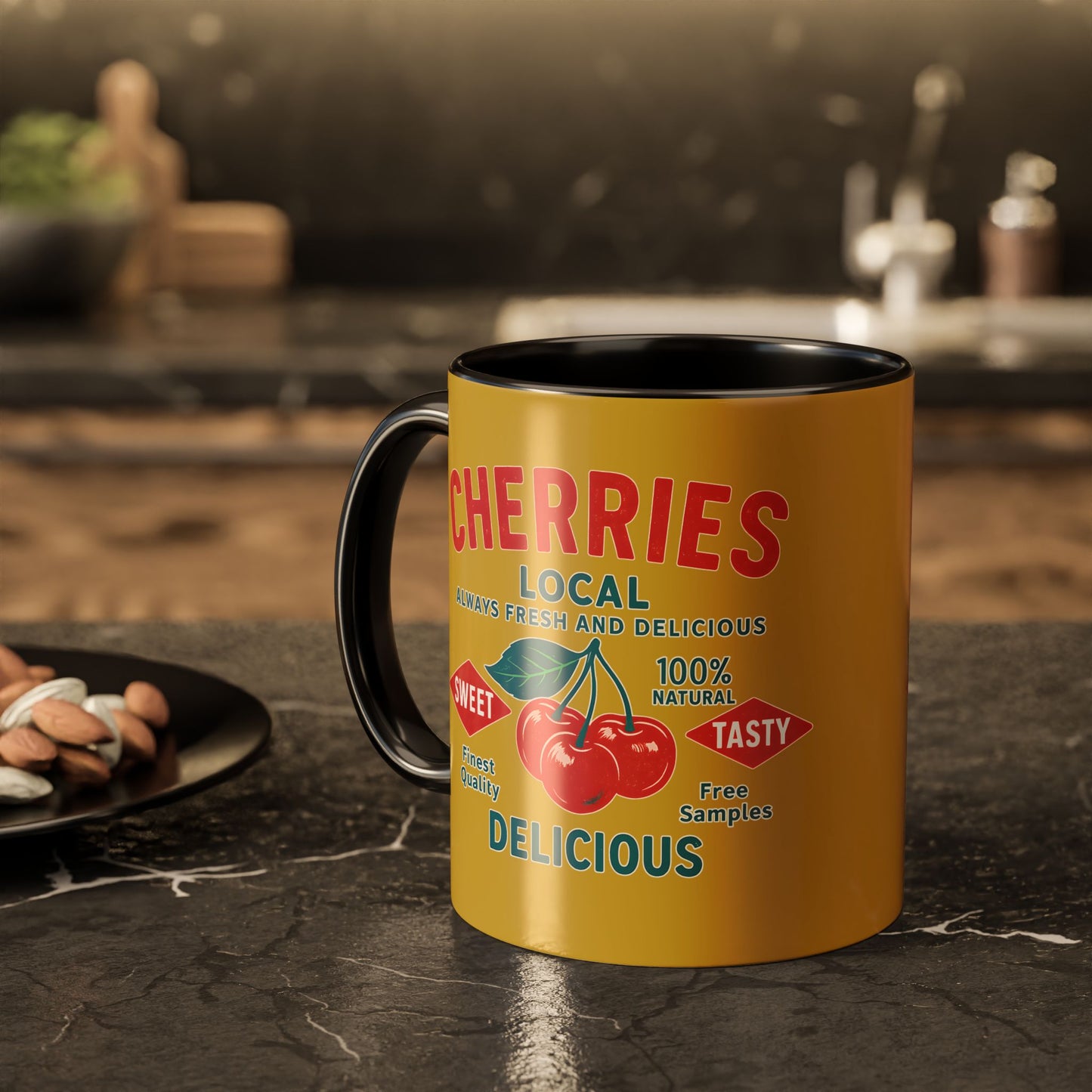 "Delicious Cherries", Colorful Mugs (11oz, 15oz) (Forgelight Gold)