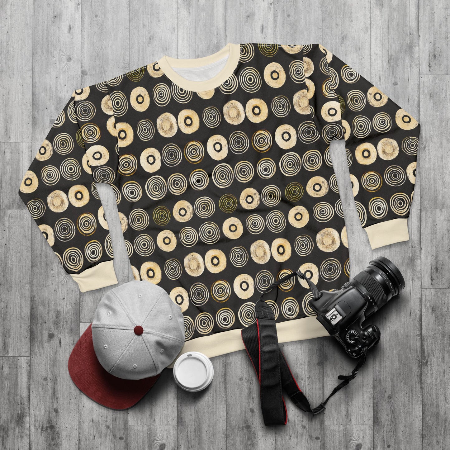 "Punk Polka", Wearable Pattern Art Unisex Sweatshirt (Iced Almond Cuffs)