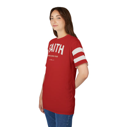 "Faith Overcomes Fear", Unisex Tee (Light Cherry Red)
