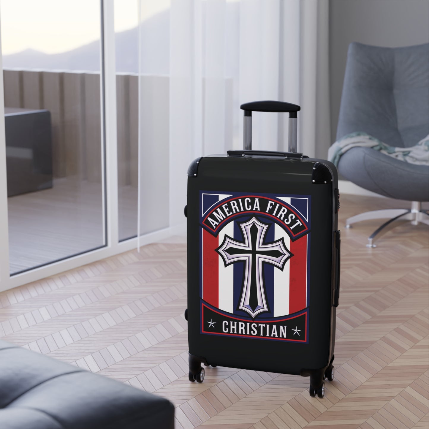 "America First Christian" Wall Art #11 Suitcases (Moonless Black)