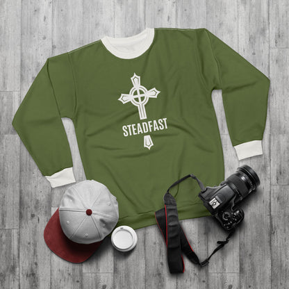 "Steadfast Cross", Unisex Sweatshirt (Kangaroo-Bush Green)