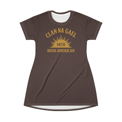 "Clan na Gael - Irish American", T-Shirt Dress (Wild Boar Brown)
