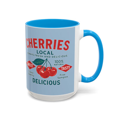 "Delicious Cherries", Colorful Mugs (11oz, 15oz) (Retro Sky)