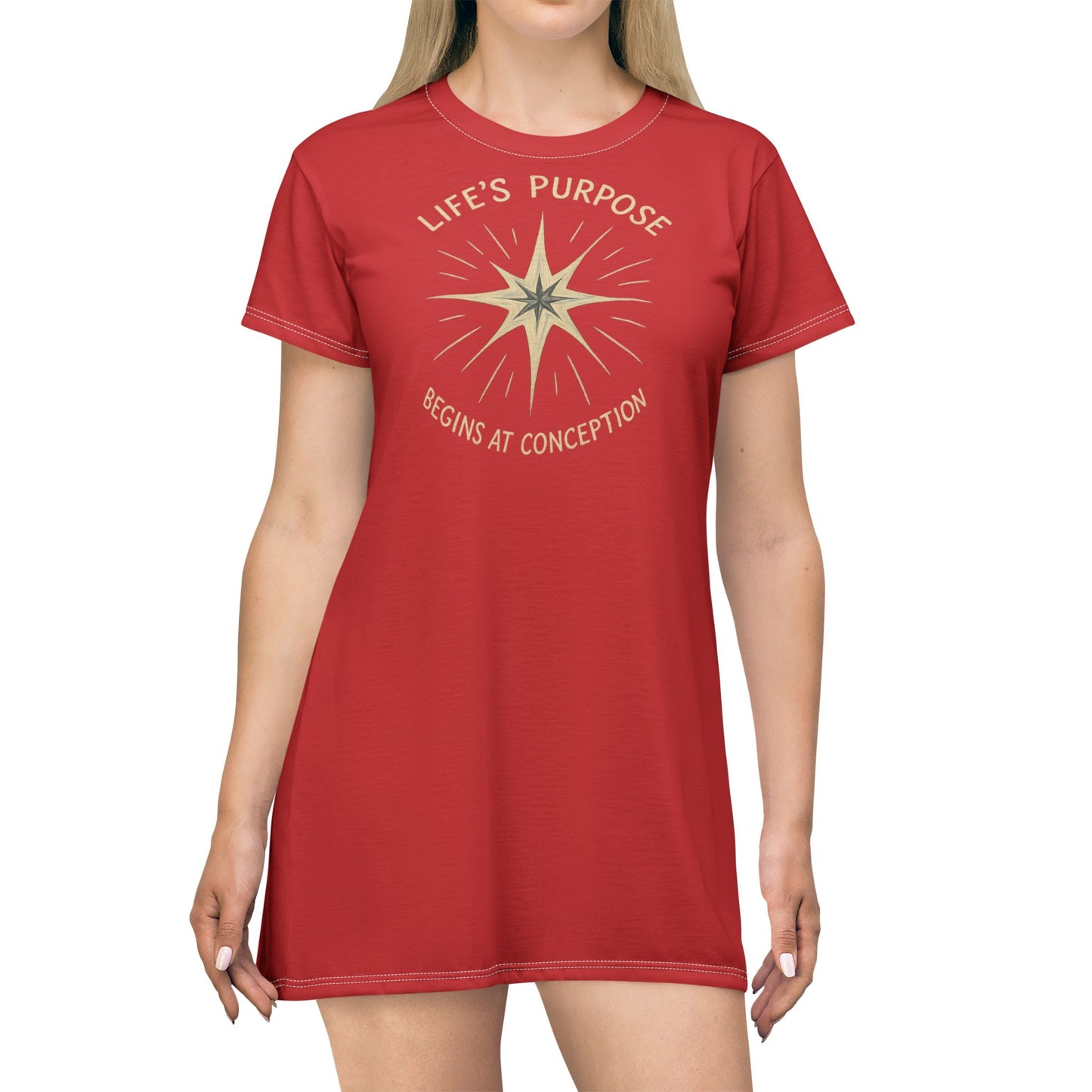 "Life's Purpose Begins at Conception #02", T-Shirt Dress (Blood Orange)